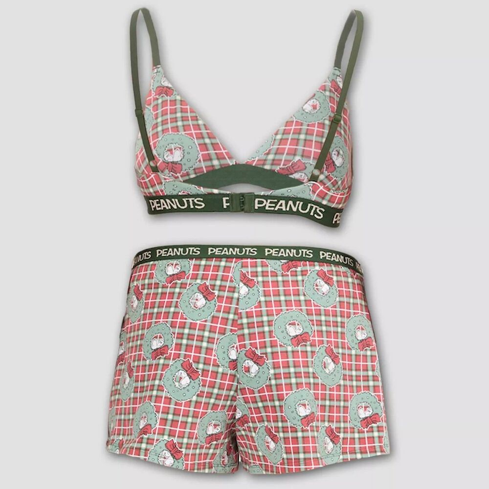 Women's Peanuts Holiday Bralette & Boxer Set - Pink/Red &Green XL - Picture 4 of 4